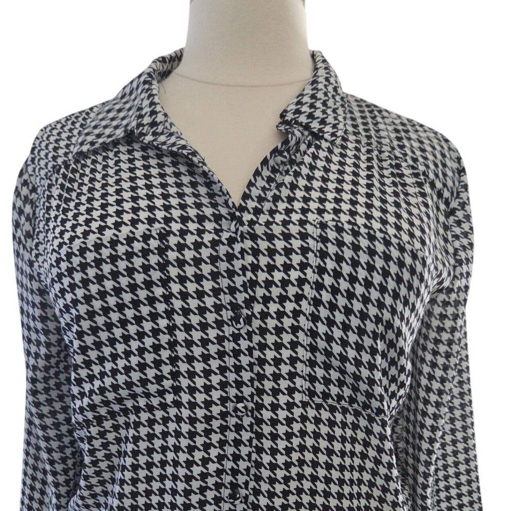 Torrid Womens Plus Size 3 Black White Houndstooth Button Down Blouse Long Sleeve - Picture 2 of 8